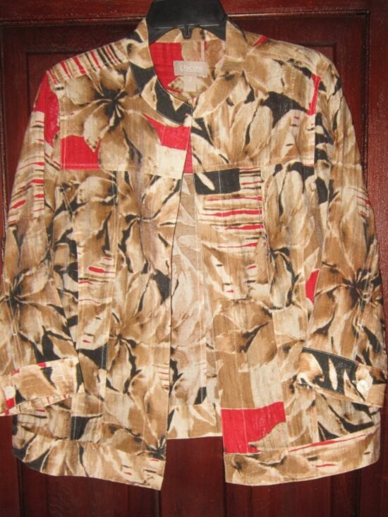 Chico's Jackets & Blazers - Chico's Sz 2 L Open Jacket Top Shirt Blouse Ethnic Print Lightweight 3/4 Sleeve